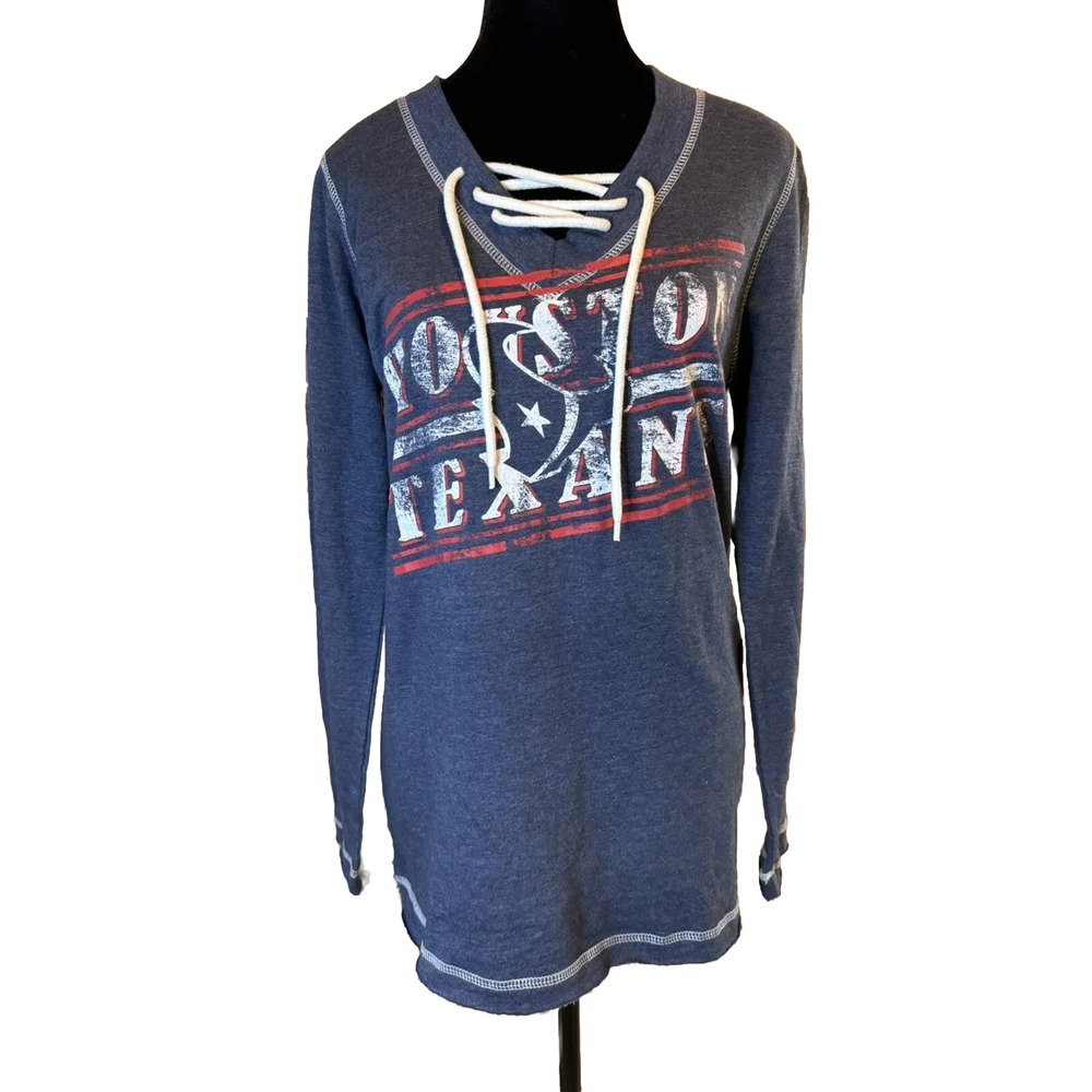 Majestic Women's M Sweatshirt NFL Houston Texans Blue Tie Neck Top